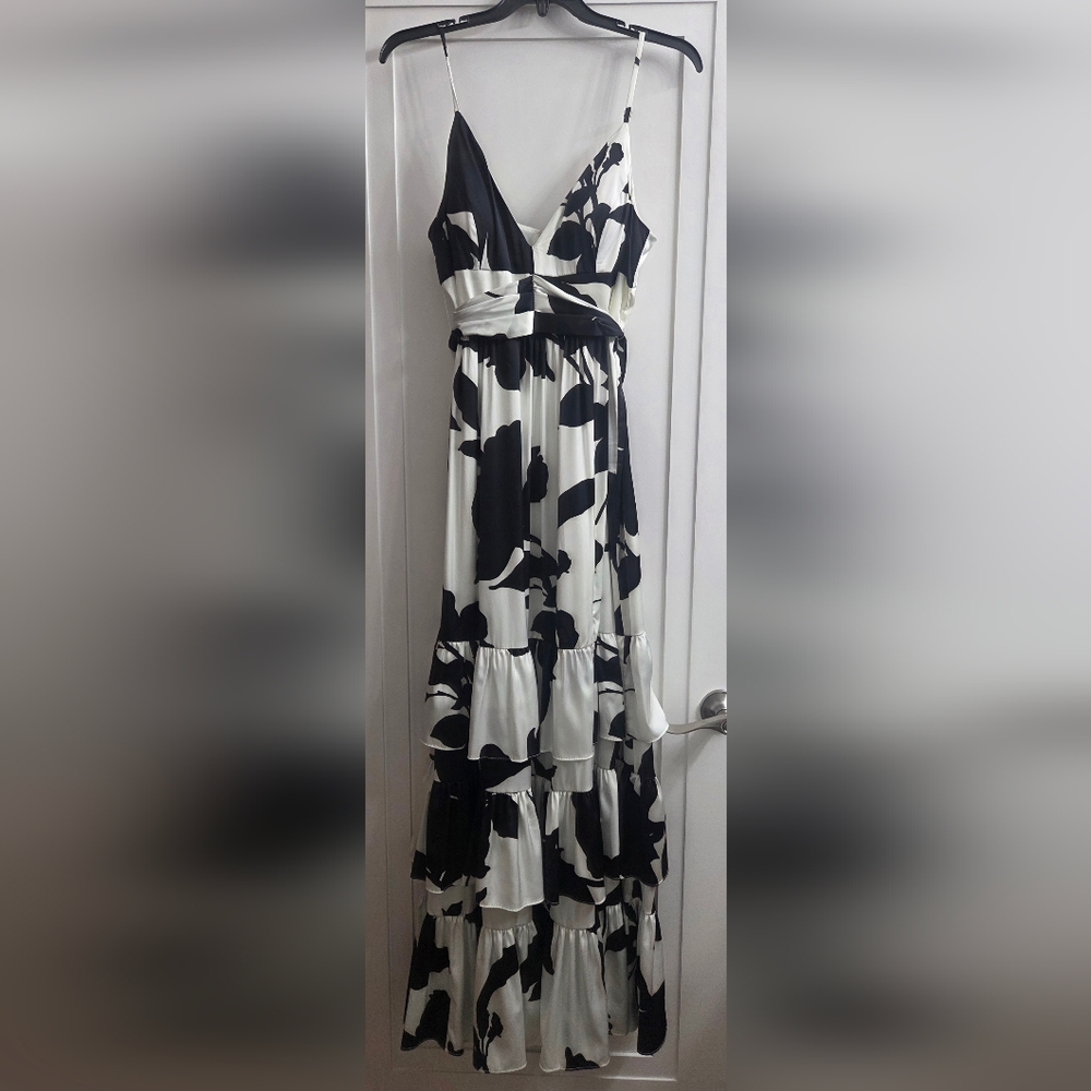 Hutch Black and White Satin Maxi Dress